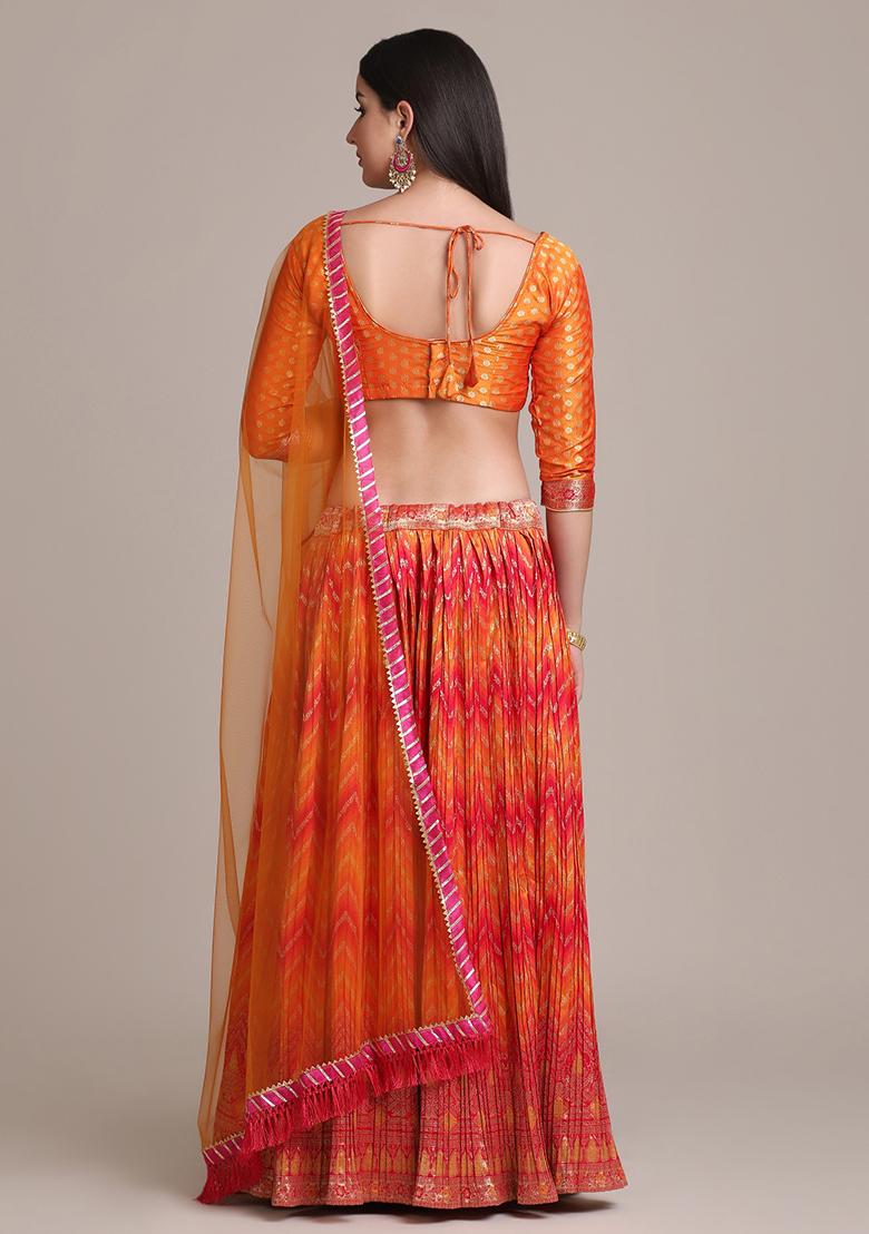 Orange Zari Woven Silk Blend Lehenga Set