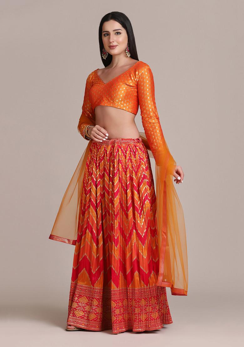 Orange Zari Woven Silk Lehenga Set