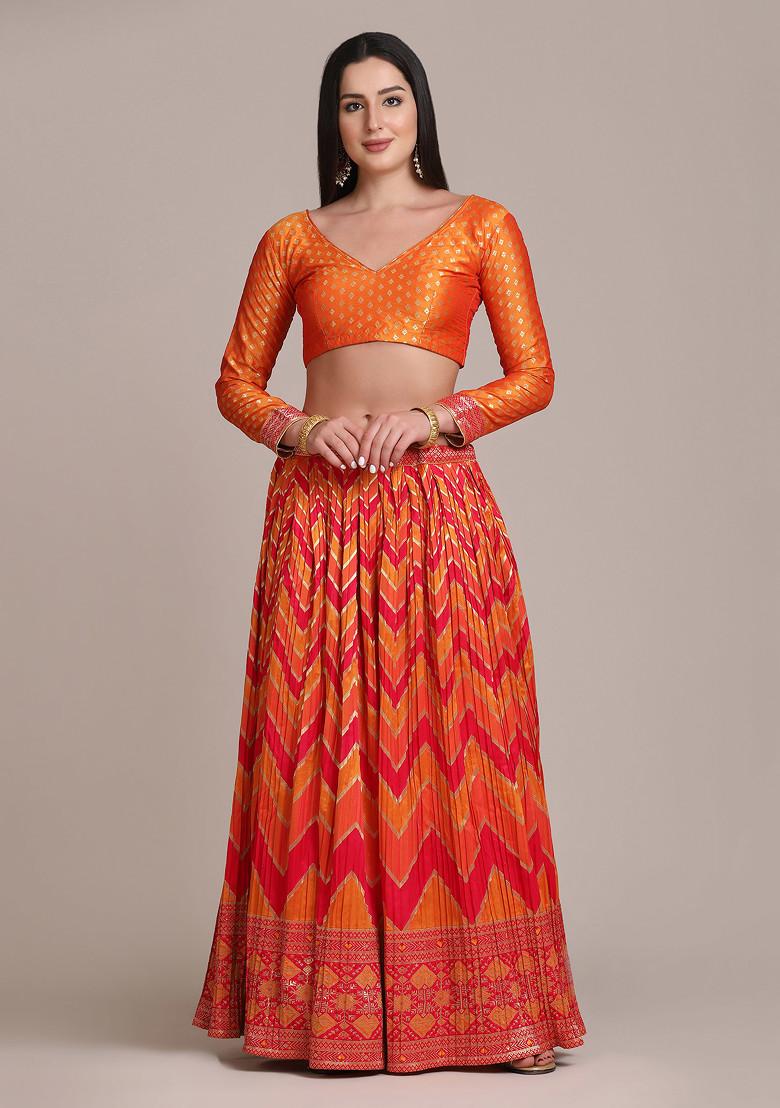 Orange Zari Woven Silk Lehenga Set