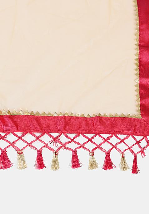 Pink Zari Woven Silk Blend Lehenga Set