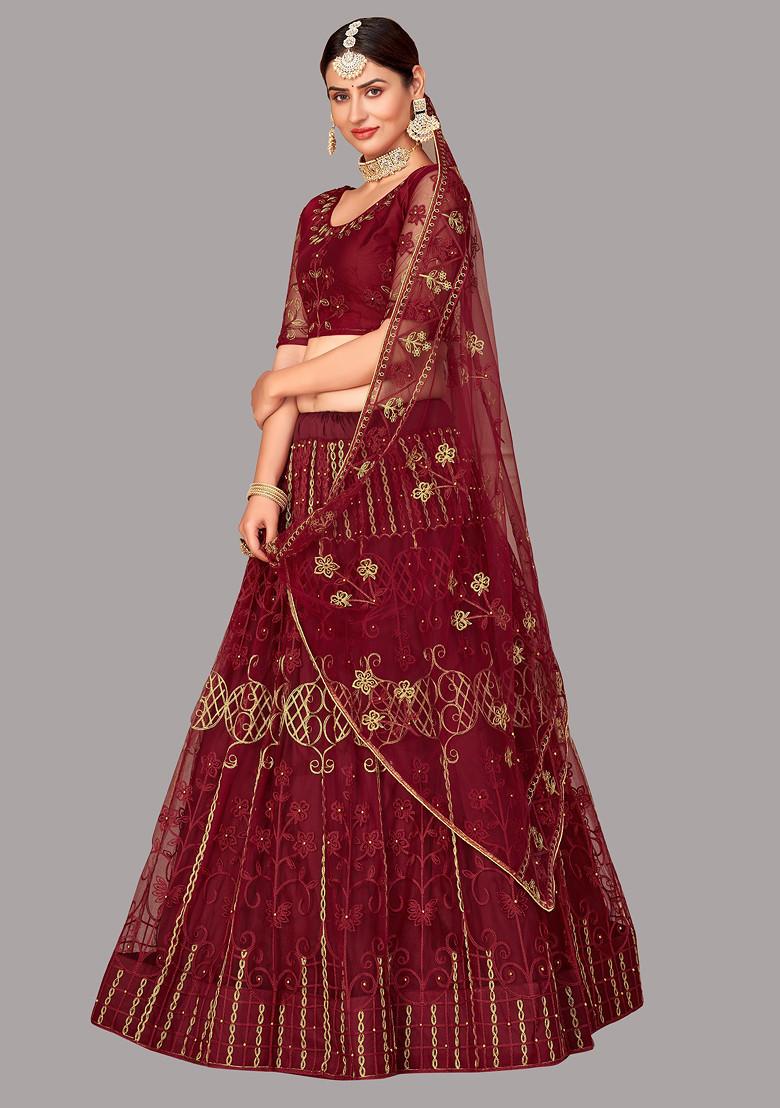 Maroon Embroidered Heavy Net Lehenga Set