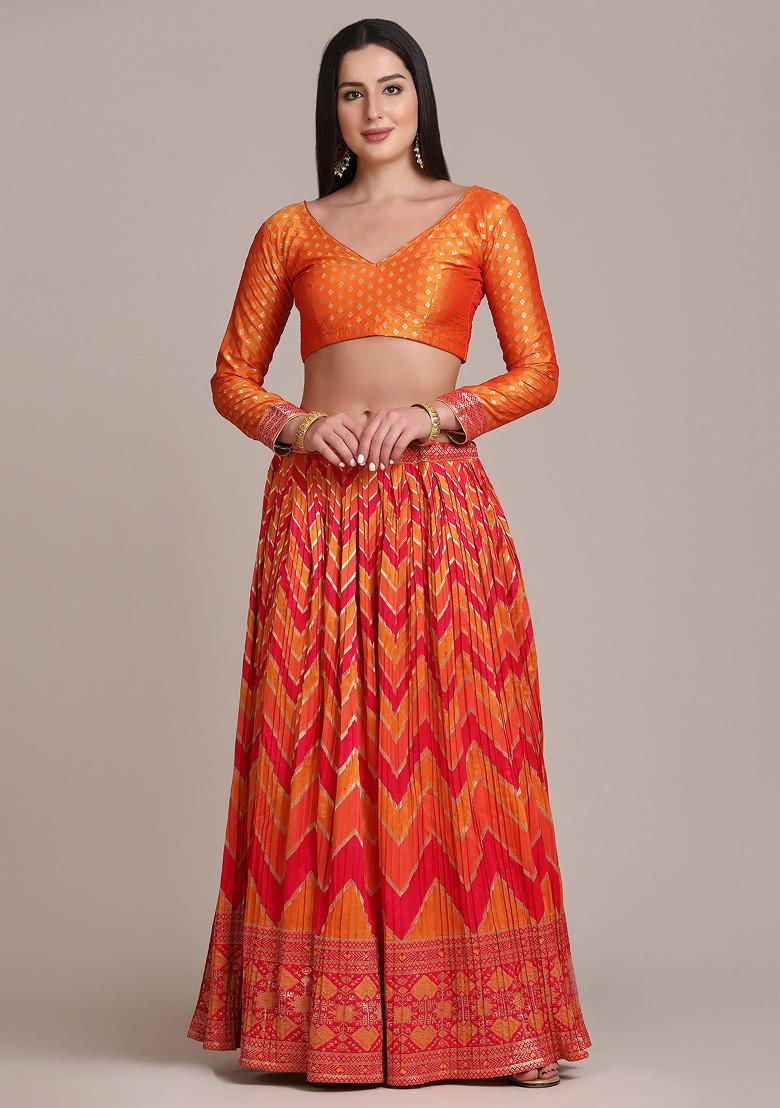 Pink Gold Woven Jacquard Silk Lehenga Set