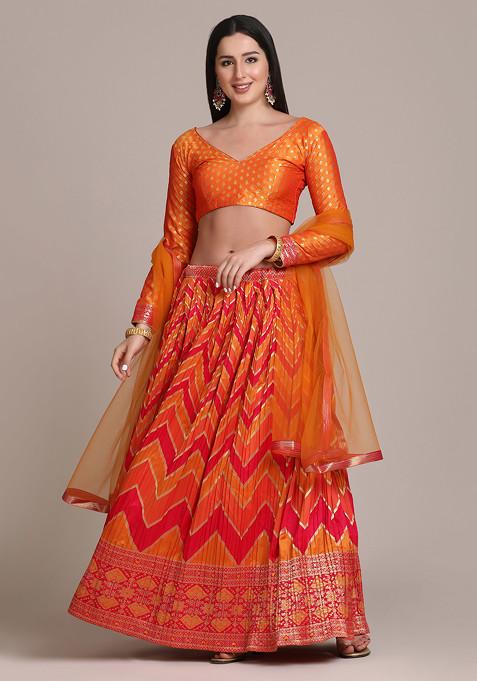 Pink Gold Woven Jacquard Silk Lehenga Set