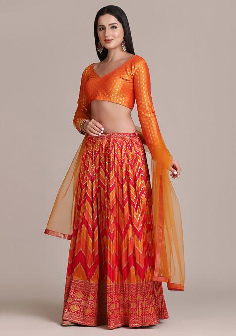 Pink Gold Woven Jacquard Silk Lehenga Set