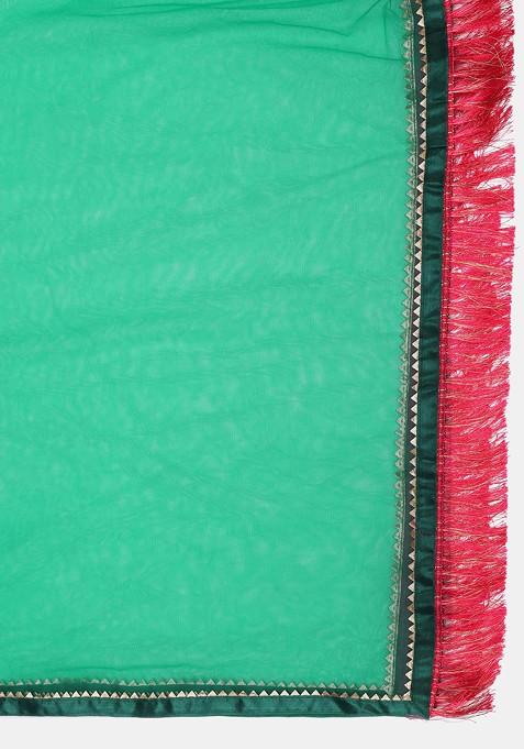 Rama Green Gold Woven Jacquard Silk Lehenga Set