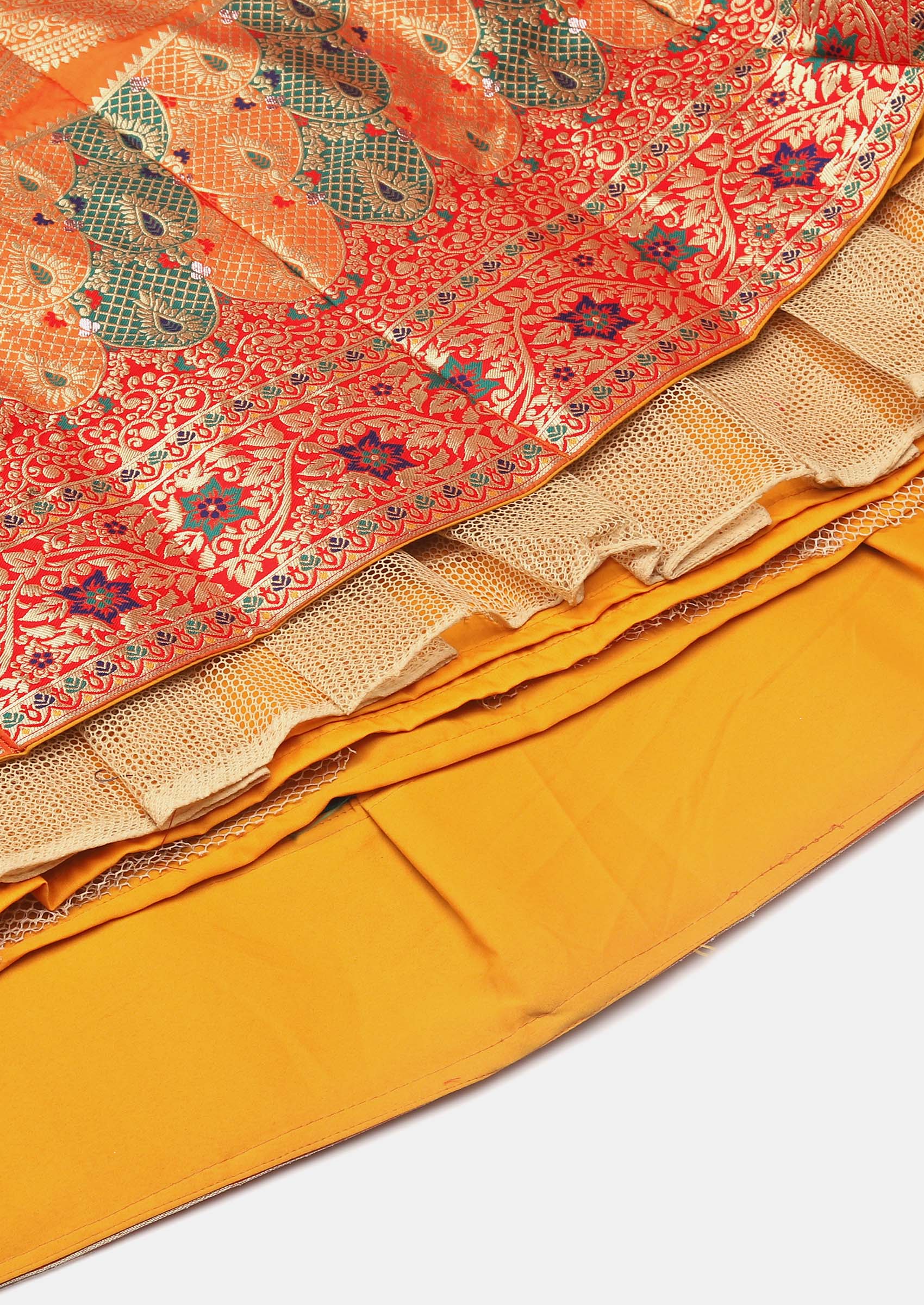 Buy Women Mustard Yellow Gold Woven Jacquard Silk Lehenga