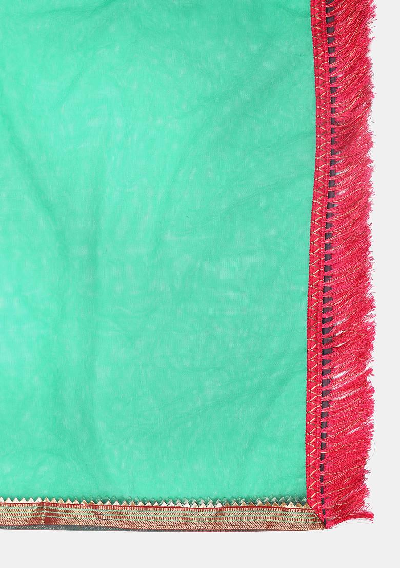 Rama Green Gold Woven Silk Lehenga Set