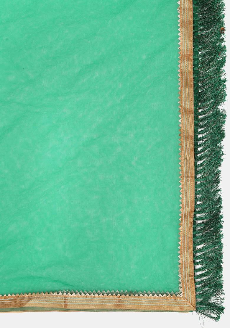 Rama Green Gold Woven Design Jacquard Silk Lehenga Set