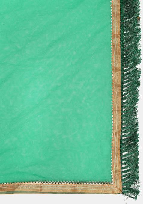 Rama Green Gold Woven Design Jacquard Silk Lehenga Set