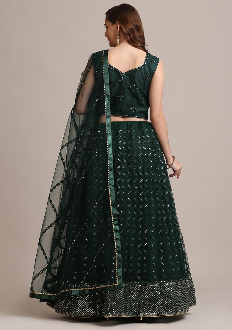 Green Sequin Embellished Net Lehenga Set