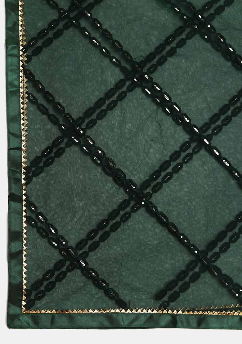 Green Sequin Embellished Net Lehenga Set