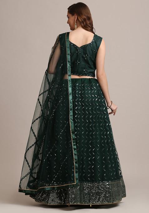 Green Sequin Embellished Net Lehenga Set