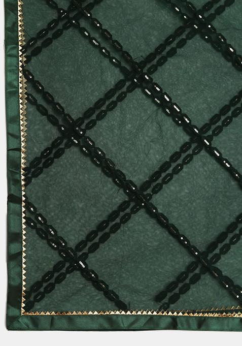 Green Sequin Embellished Net Lehenga Set