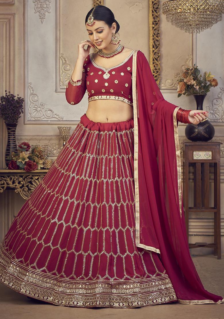 Pink Sequin Embroidered Georgette Lehenga Set