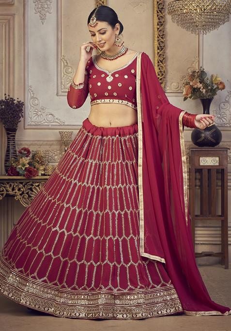 Pink Sequin Embroidered Georgette Lehenga Set