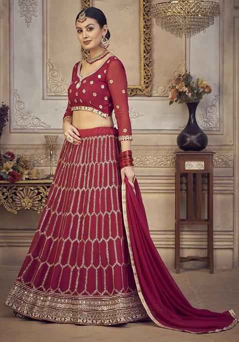 Pink Sequin Embroidered Georgette Lehenga Set