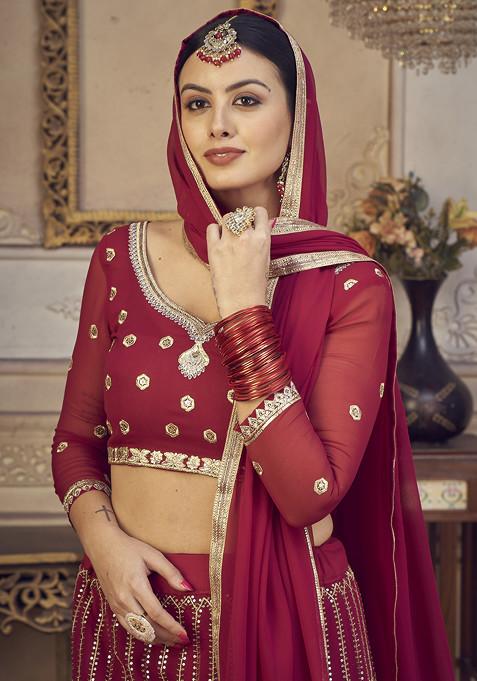 Pink Sequin Embroidered Georgette Lehenga Set