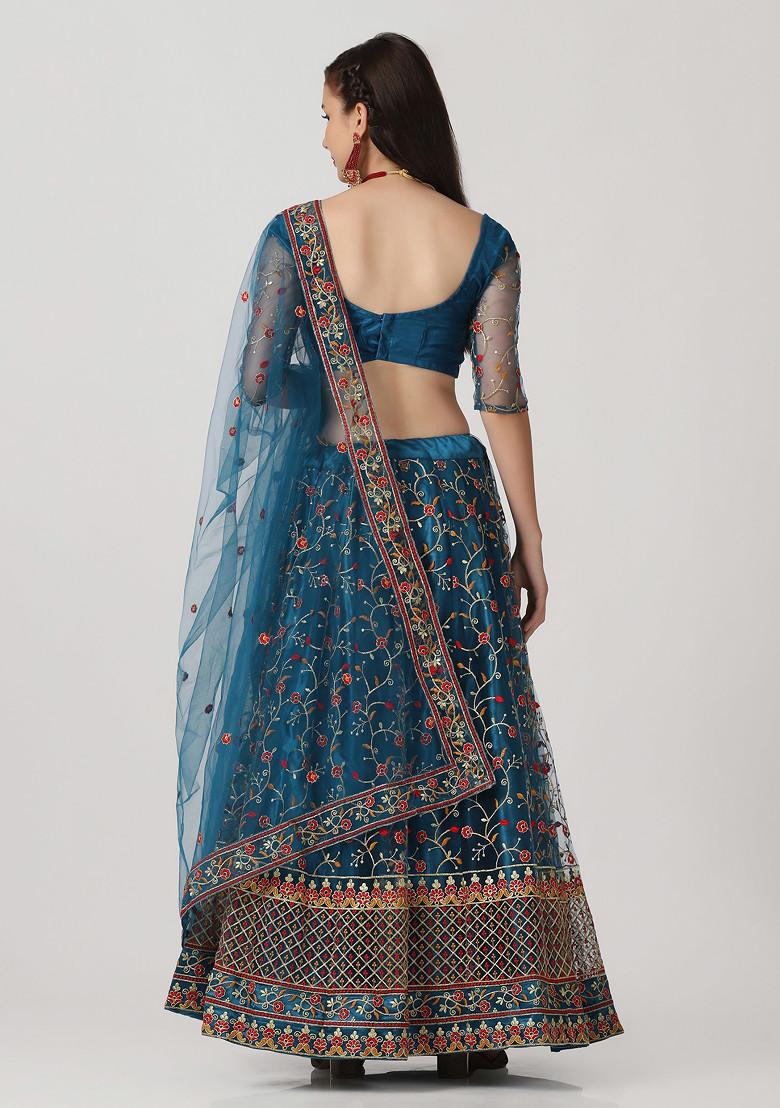 Rama Blue Sequin Embroidered Heavy Net Lehenga Set