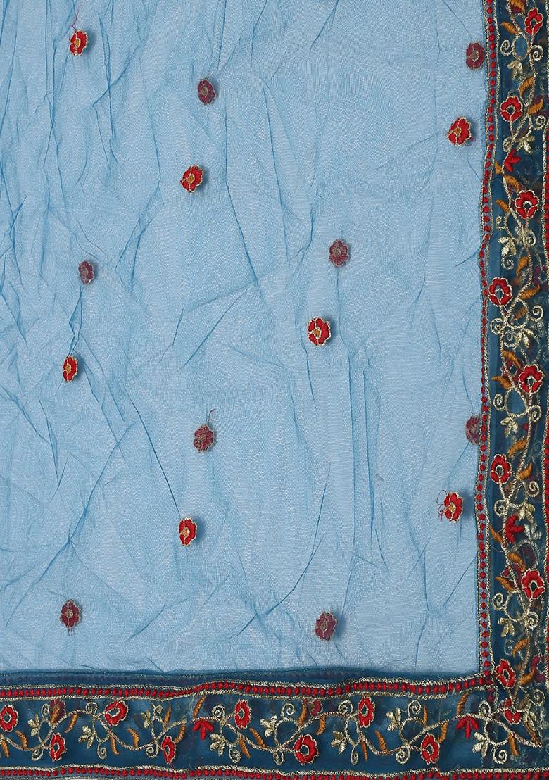 Rama Blue Sequin Embroidered Heavy Net Lehenga Set