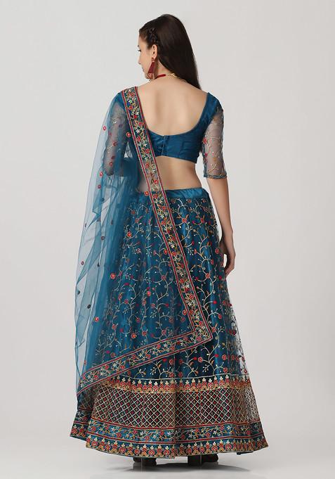 Rama Blue Sequin Embroidered Heavy Net Lehenga Set