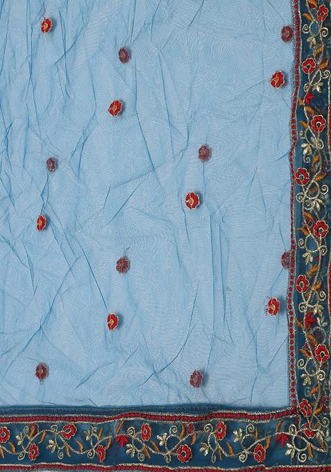 Rama Blue Sequin Embroidered Heavy Net Lehenga Set