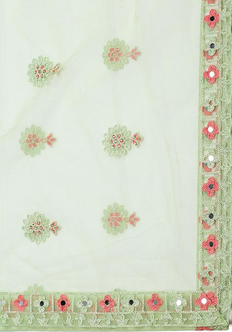 Light Green Sequin Embroidered Net Lehenga Set