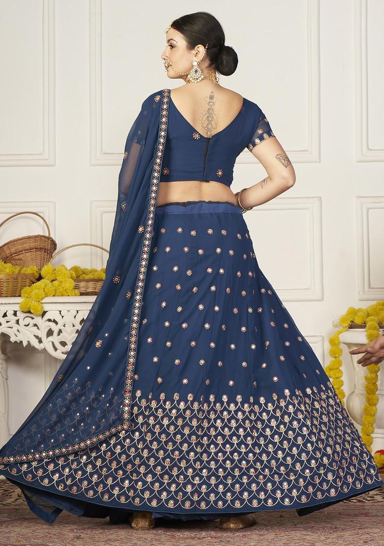 Teal Blue Embroidered Georgette Lehenga Set