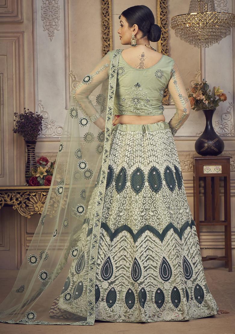 Light Green Embroidered Net Lehenga Set