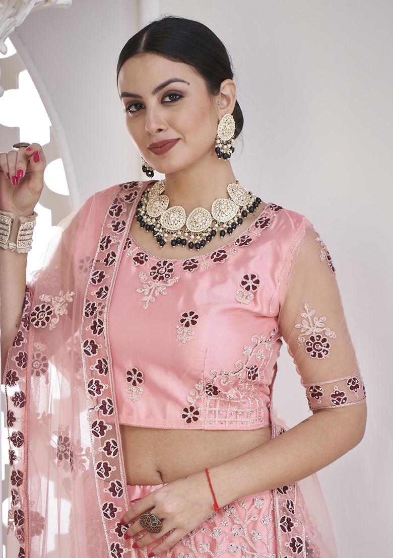 Light Pink Embroidered Net Lehenga Set