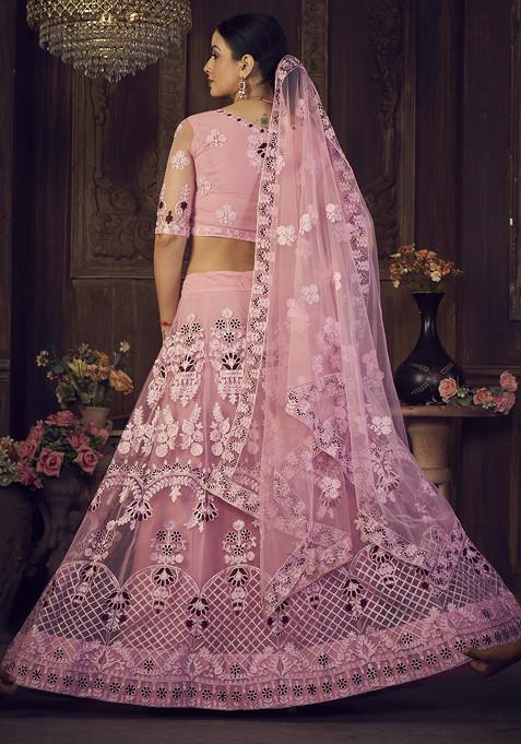 Blush Pink Sequin Embroidered Net Lehenga Set