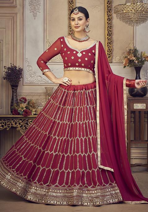 Blush Pink Sequin Embroidered Georgette Lehenga Set