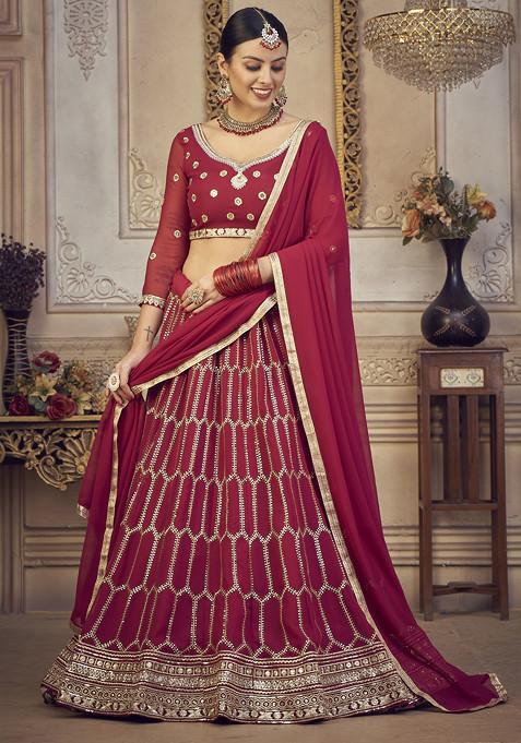 Blush Pink Sequin Embroidered Georgette Lehenga Set