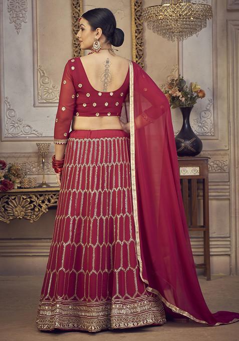 Blush Pink Sequin Embroidered Georgette Lehenga Set