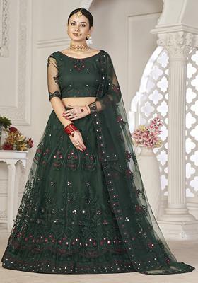 Green Sequin Embroidered Net Lehenga Set