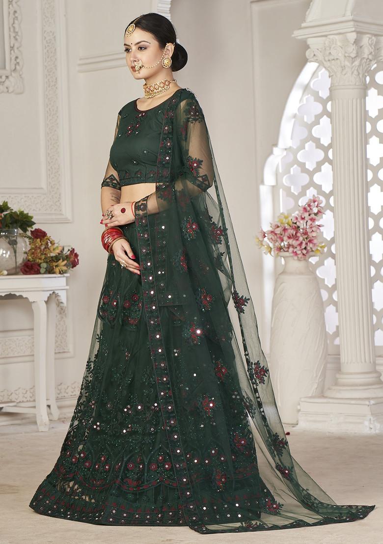 Green Sequin Embroidered Net Lehenga Set