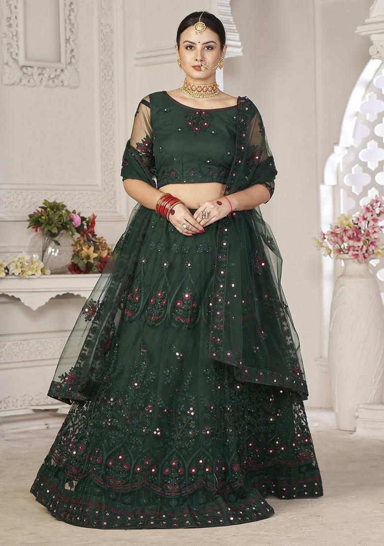 Green Sequin Embroidered Net Lehenga Set