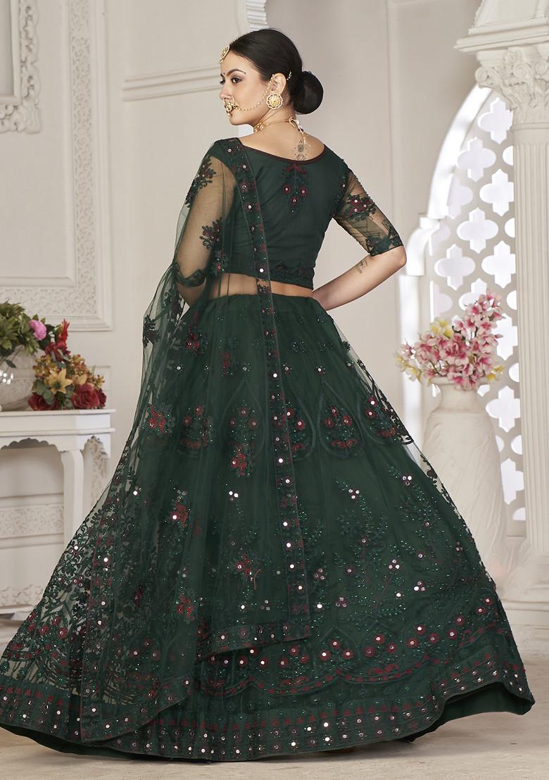 Green Sequin Embroidered Net Lehenga Set