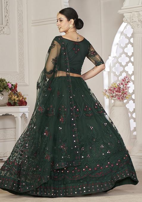 Green Sequin Embroidered Net Lehenga Set