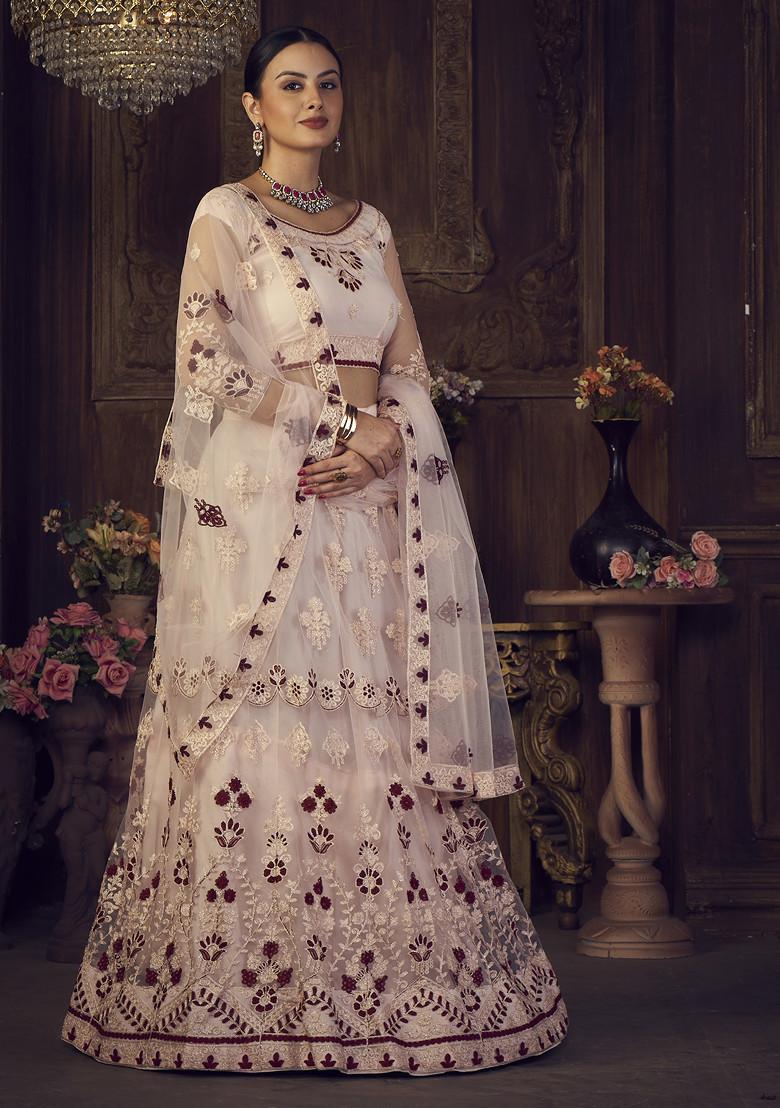 Pink Thread Embroidered Net Lehenga Set
