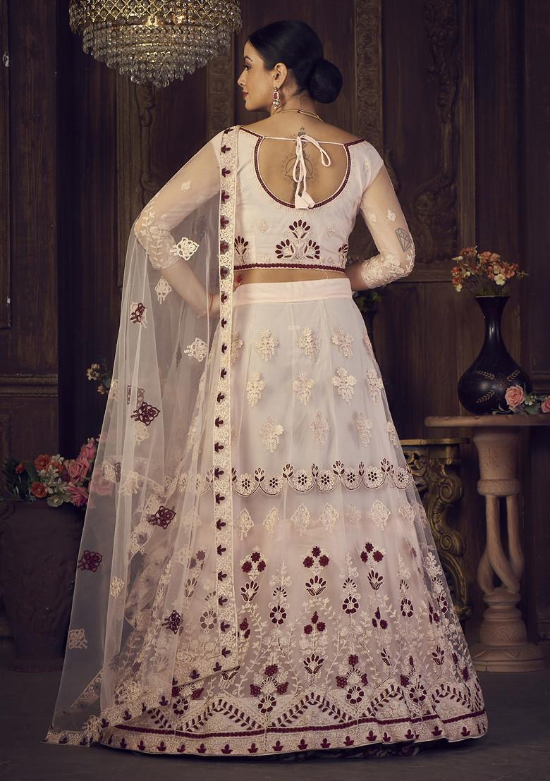 Pink Thread Embroidered Net Lehenga Set