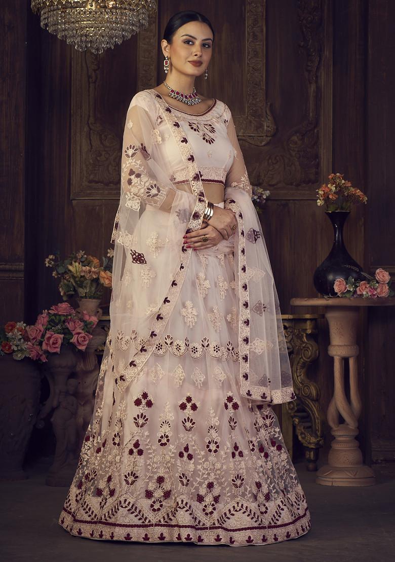 Pink Thread Embroidered Net Lehenga Set