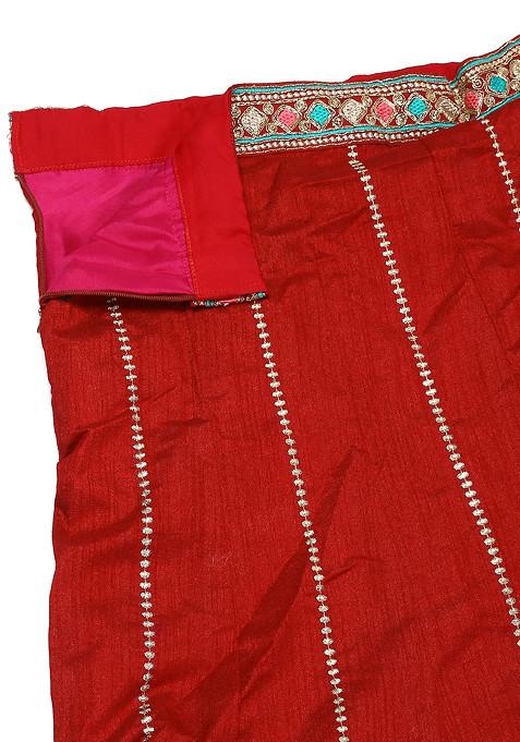 Maroon Hand Embroidered Taffeta Silk Lehenga Set