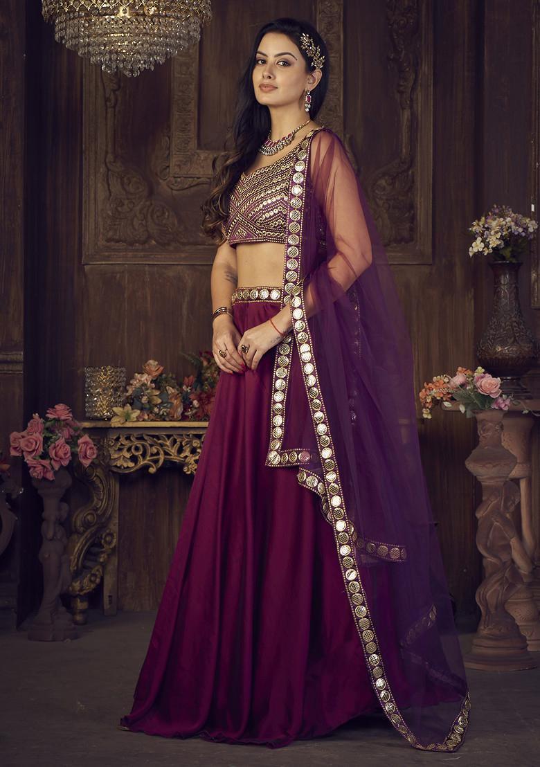 Purple Sequin Embroidered Rangoli Silk Lehenga Set