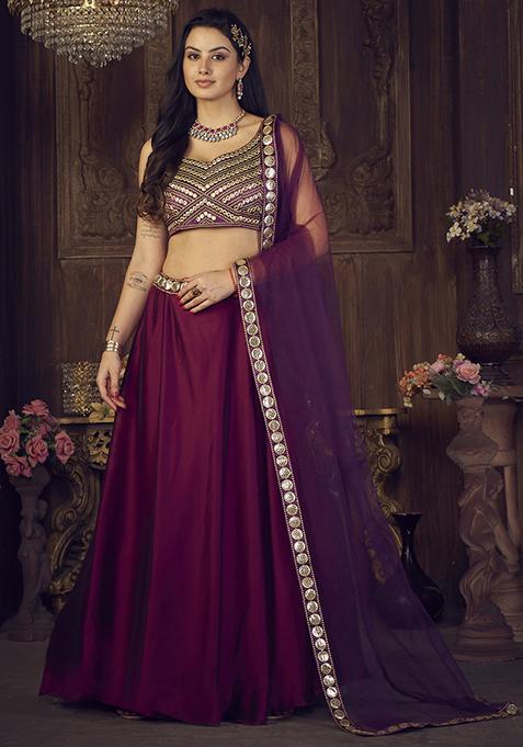 Purple Sequin Embroidered Rangoli Silk Lehenga Set