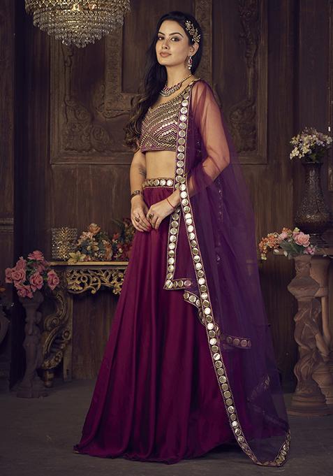 Purple Sequin Embroidered Rangoli Silk Lehenga Set