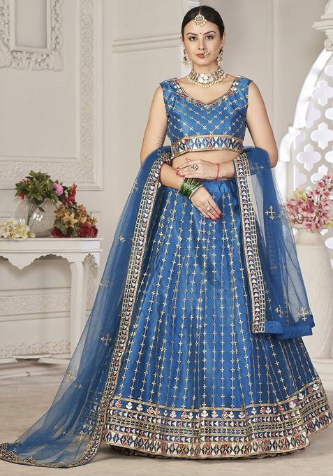 Rama Blue Sequin Embroidered Net Lehenga Set