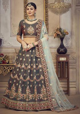 Sky Blue Sequin Embroidered Taffeta Silk Lehenga Set