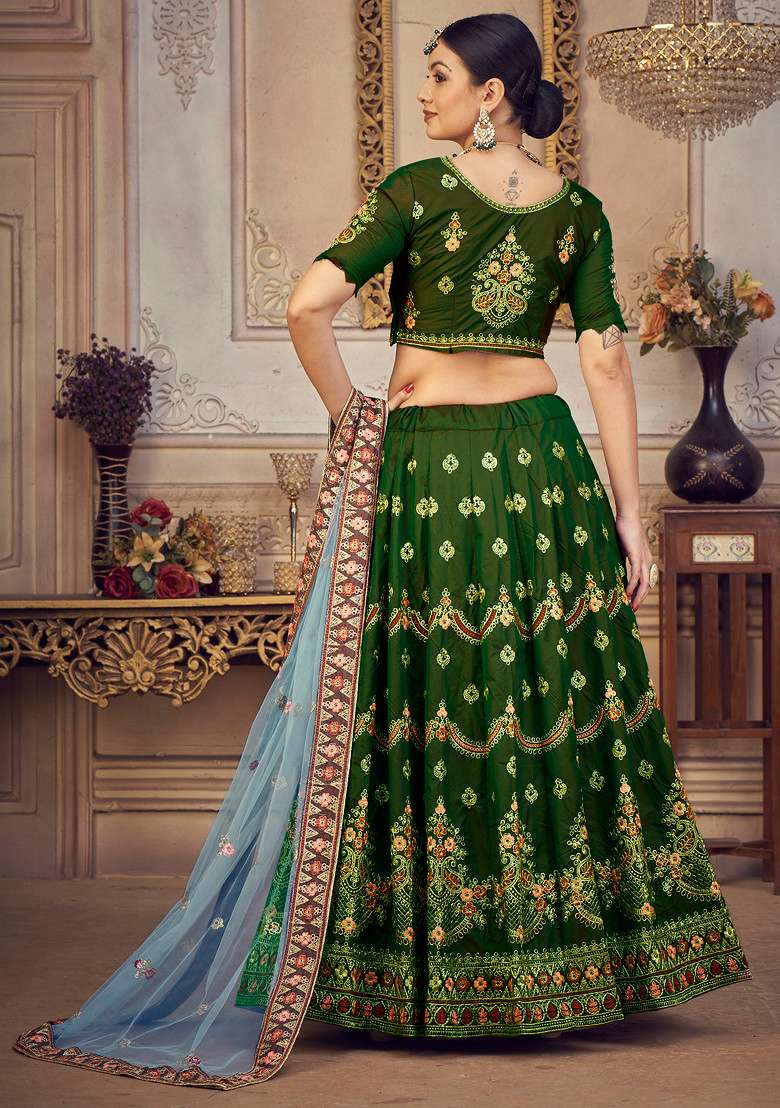 Sky Blue Taffeta Silk Blend Lehenga Set with Embroidered & Sequin for Diwali | Wedding & Festive Wear - Indya