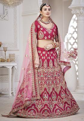 Maroon Sequin Embroidered Taffeta Silk Lehenga Set