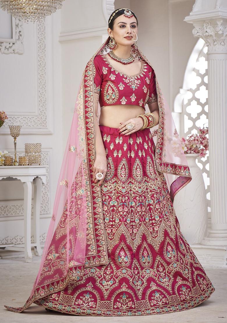 Maroon Sequin Embroidered Taffeta Silk Lehenga Set